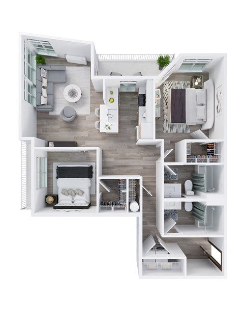 Floor plan for 2 beds, 2 baths, 1091 sqft